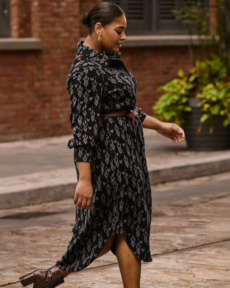 Morgan Belted Stretch Flannel Shirtdress - Indigo Ikat Arrow