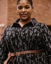 Morgan Belted Stretch Flannel Shirtdress - Indigo Ikat Arrow
