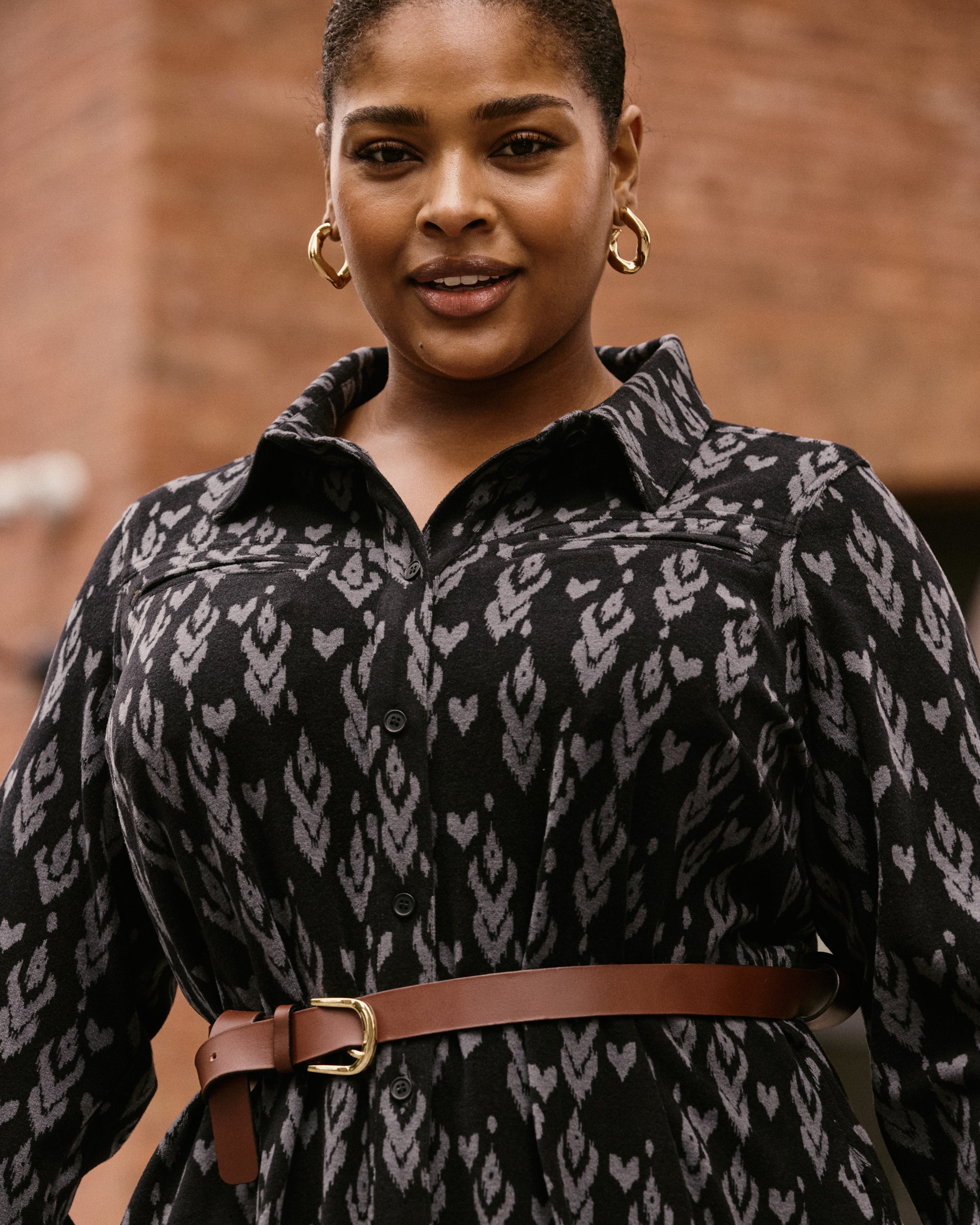 Morgan Belted Stretch Flannel Shirtdress - Indigo Ikat Arrow