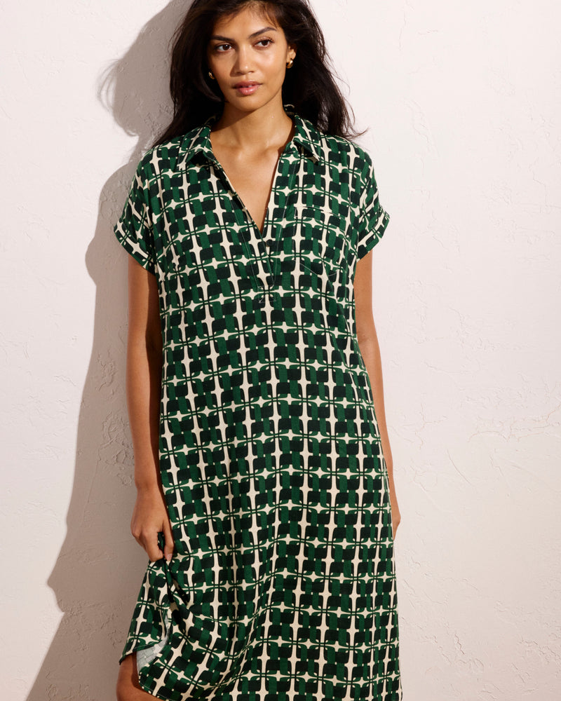 Sunshine Linen Polo Dress - Green Trellis Print | Plus Size & Straight Size Women's Fashion | Universal Standard