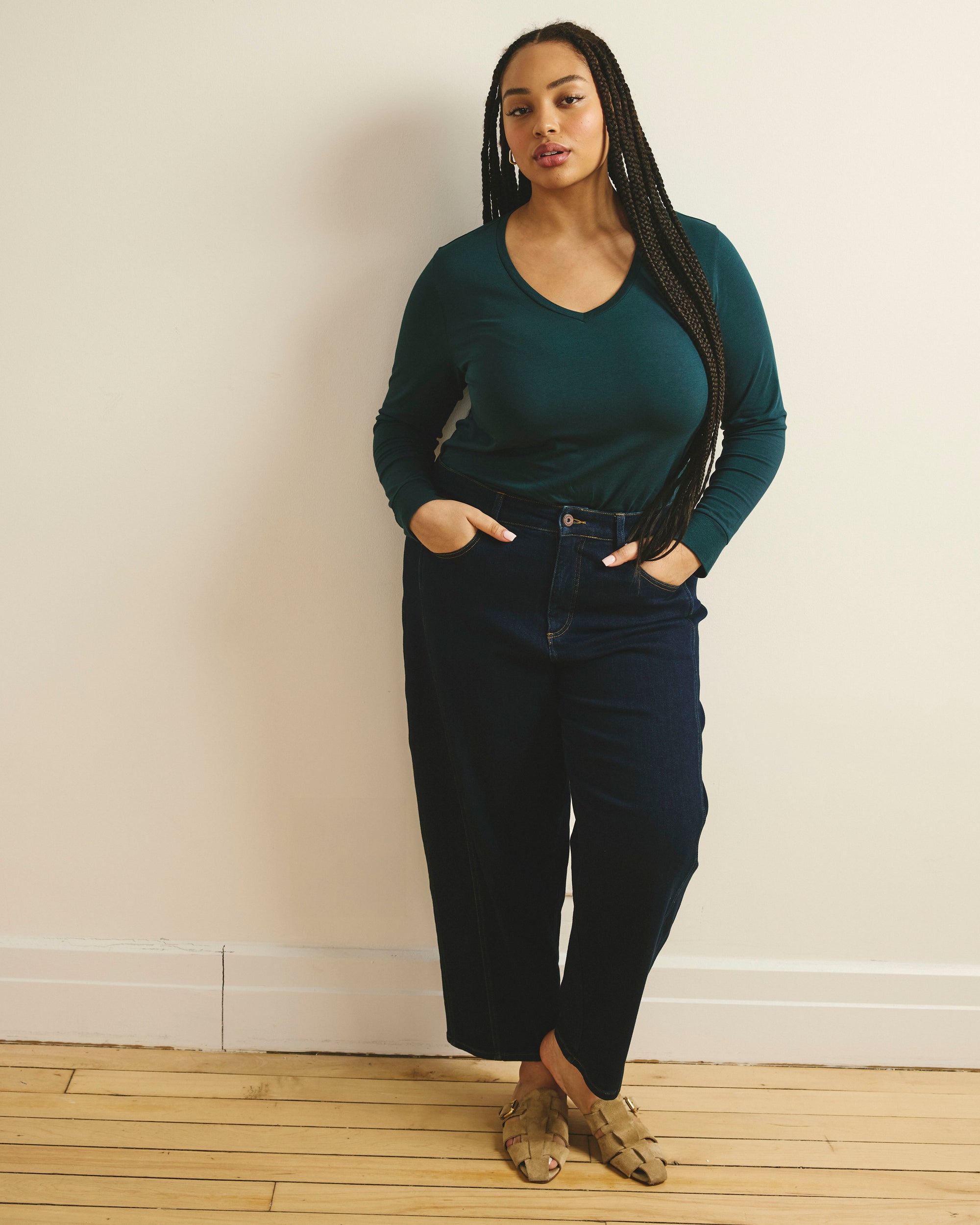 Long Sleeve V Rex - Deep Sea | Plus Size & Straight Size Women's Fashion | Universal Standard