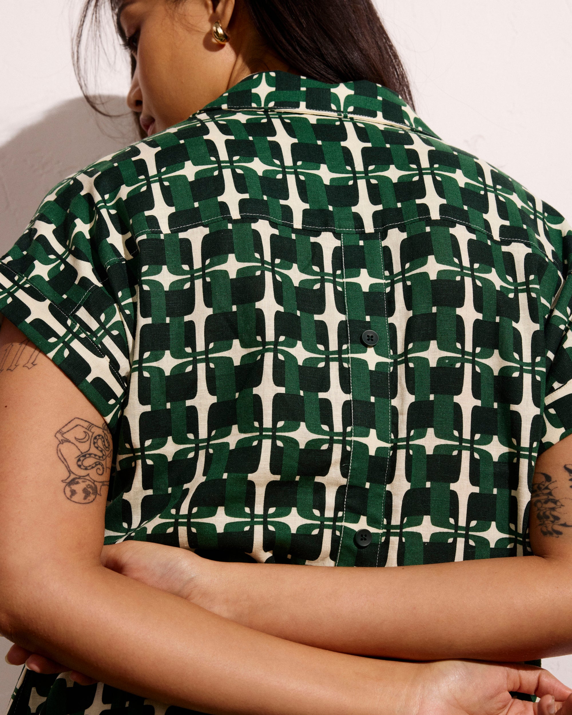 Sunshine Linen Polo Dress - Green Trellis Print | Plus Size & Straight Size Women's Fashion | Universal Standard