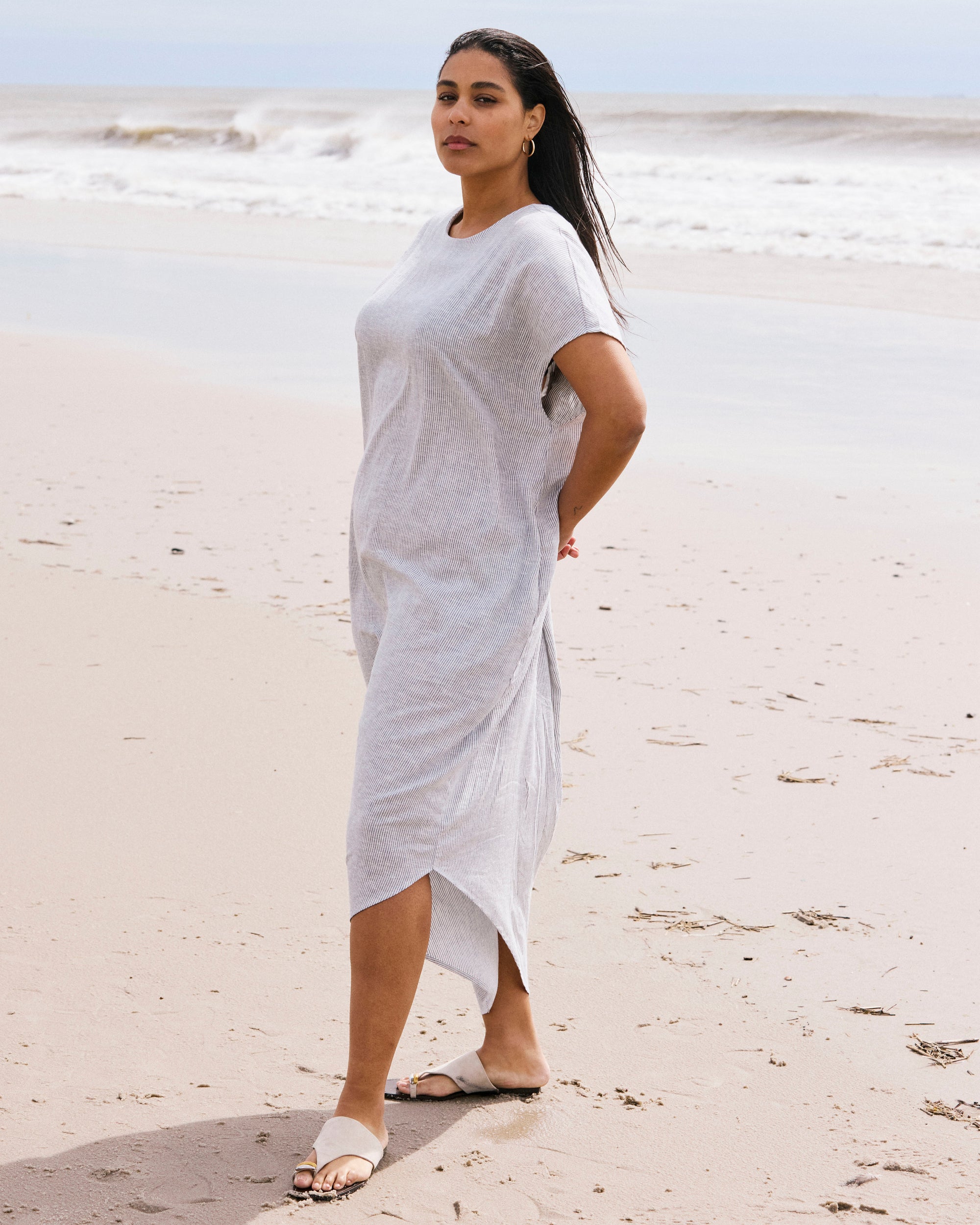 Iconic Stretch Linen Geneva Dress - Beach Stripe Universal Standard Iconic Stretch Linen Geneva Dress - Beach Stripe Universal Standard