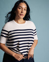 Savvy Fine Knit Sweater Top - Cream/Navy Stripes