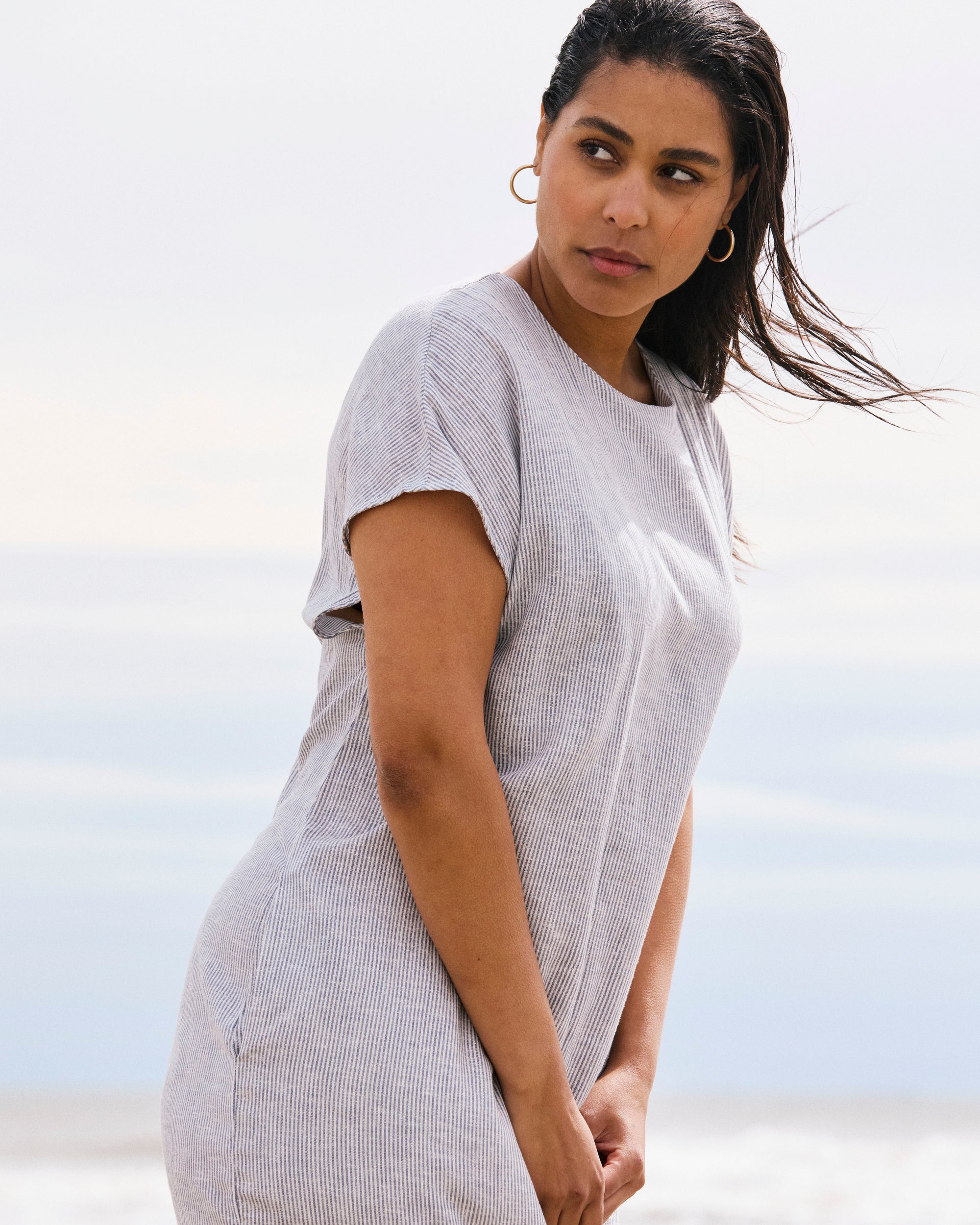 Iconic Stretch Linen Geneva Dress - / Beach Stripe- SizeS - by Universal Standard Iconic Stretch Linen Geneva Dress - / Beach Stripe- SizeS - by Universal Standard