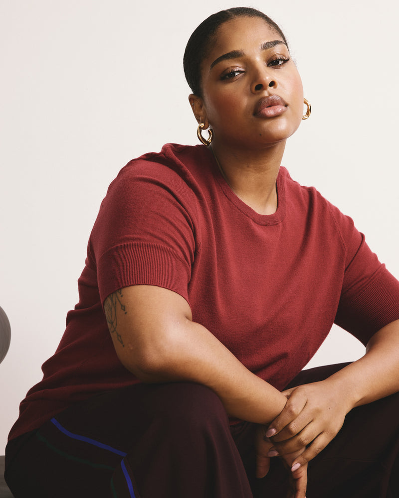 Savvy Fine Knit Sweater Top - Garnet