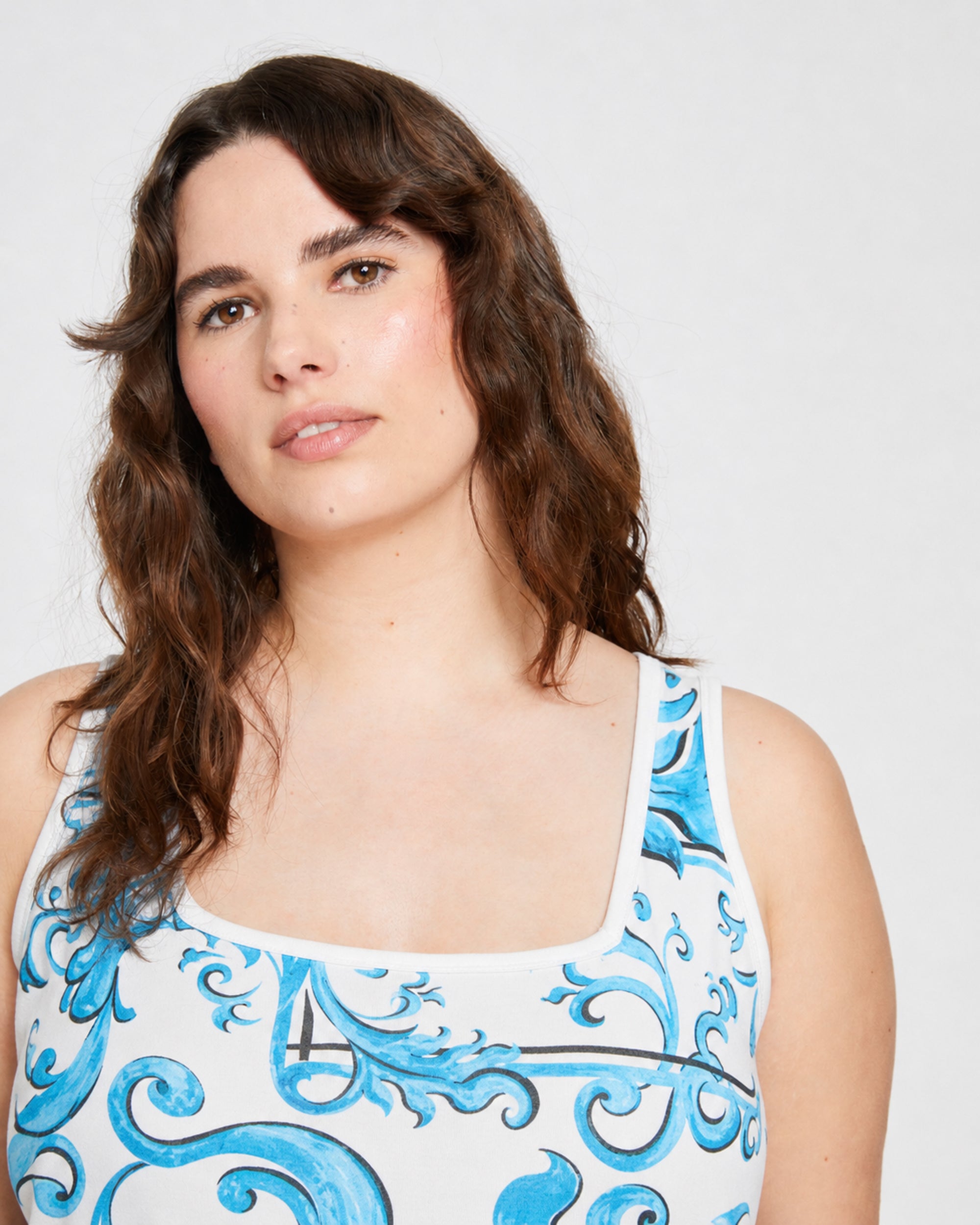 Square Neck Tank Top - Blue Majolica Print | Plus Size & Straight Size Women's Fashion | Universal Standard