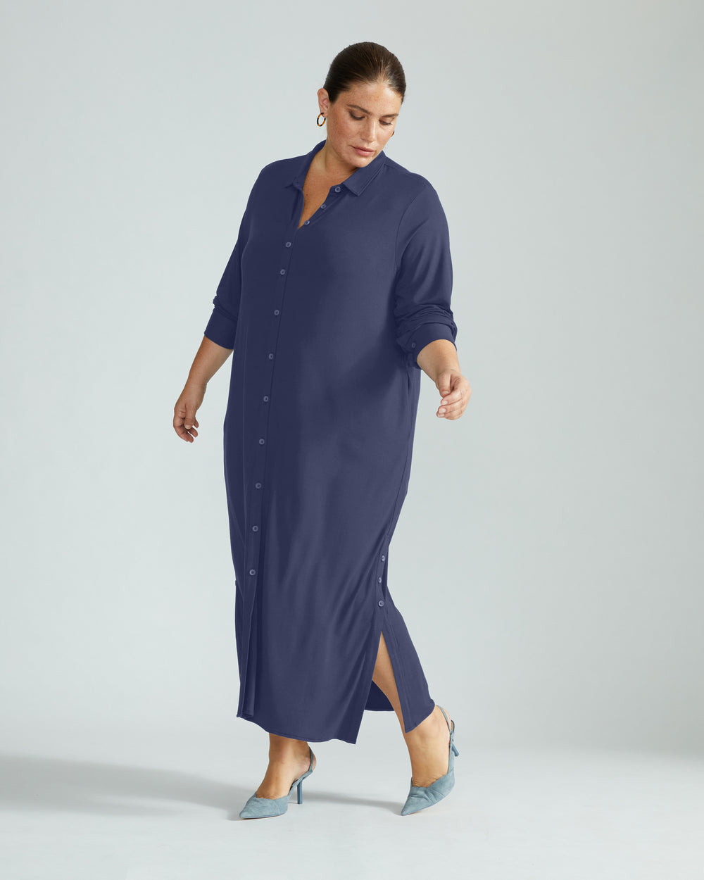 Sally Liquid Jersey Shirt Dress - Midnight
