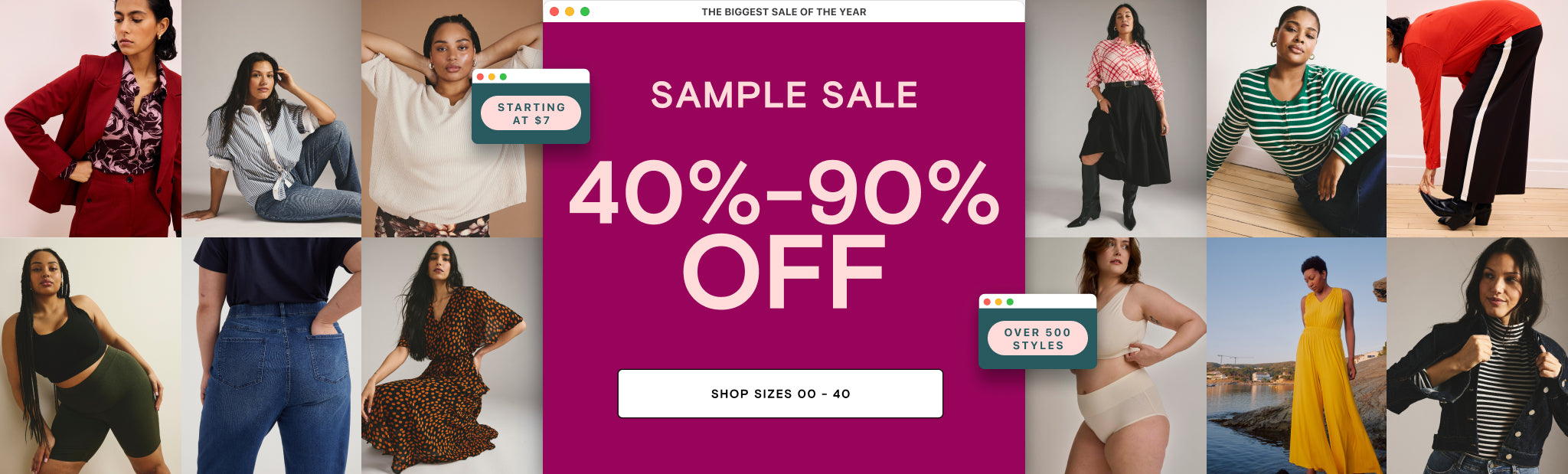 Sample sale: starting at $7, over 500 styles all 40% - 90% off
