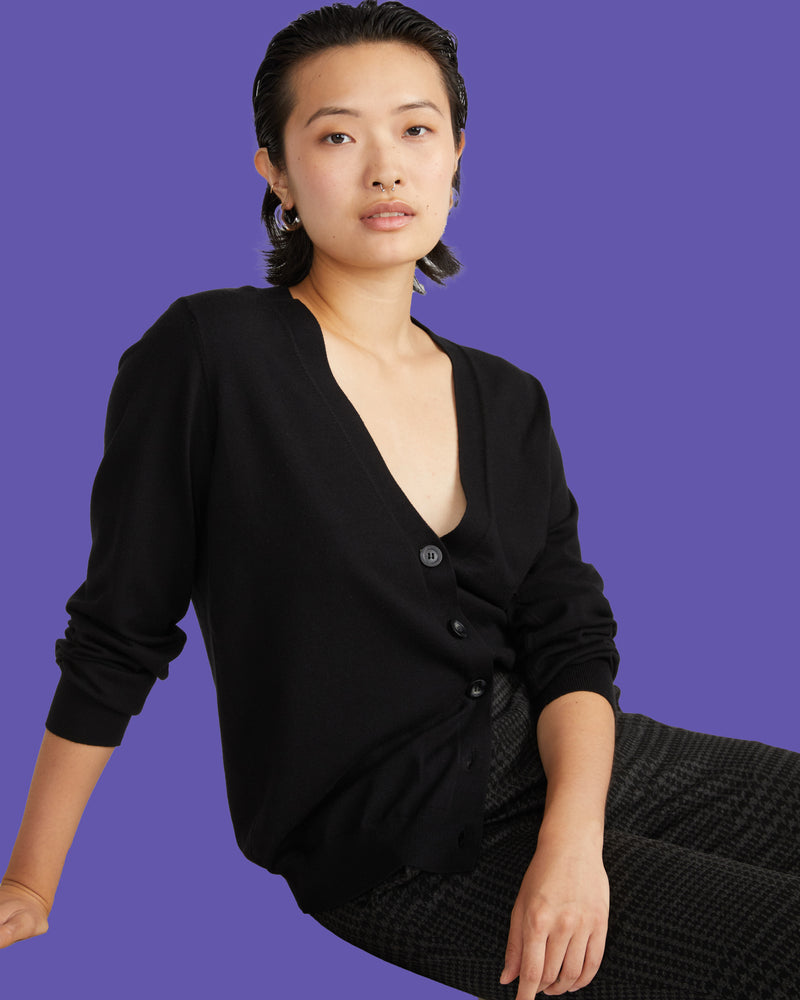 Savvy Fine Knit Cardigan - Black