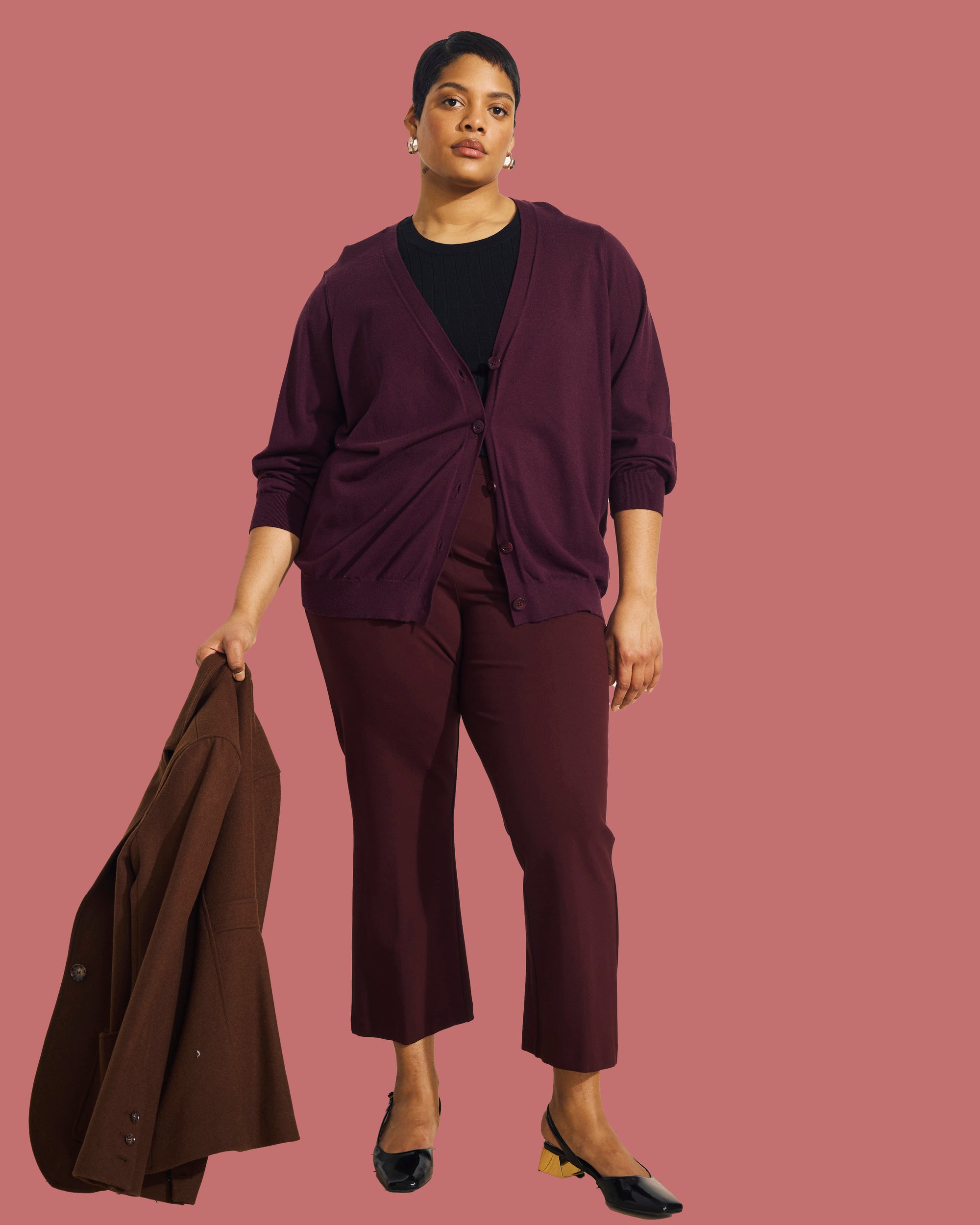 Savvy Fine Knit Cardigan - Black Cherry