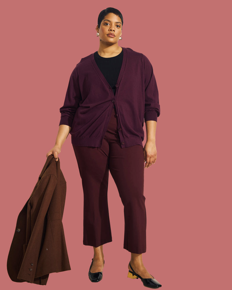 Savvy Fine Knit Cardigan - Black Cherry