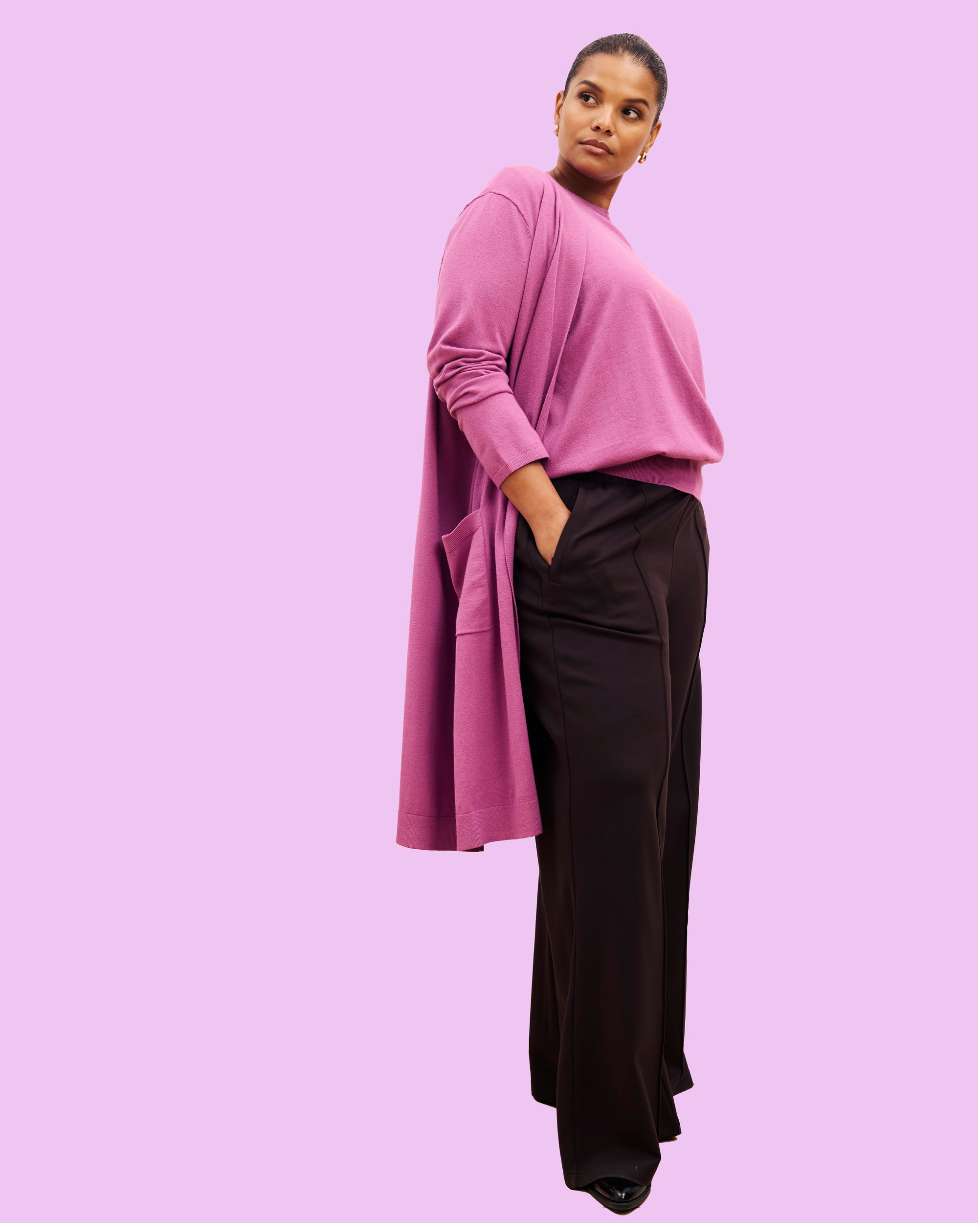 Savvy Double Knit Sweater Cardigan - Purple Vision