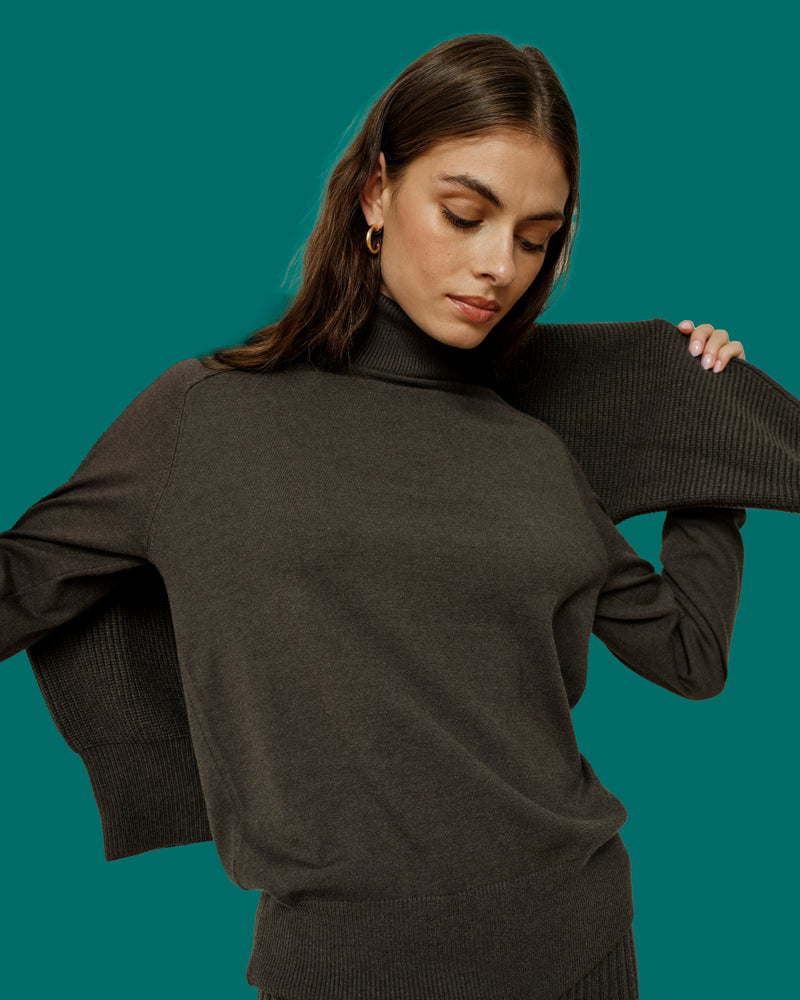 Renee Savvy Fine Knit Raglan Turtleneck - Graphite