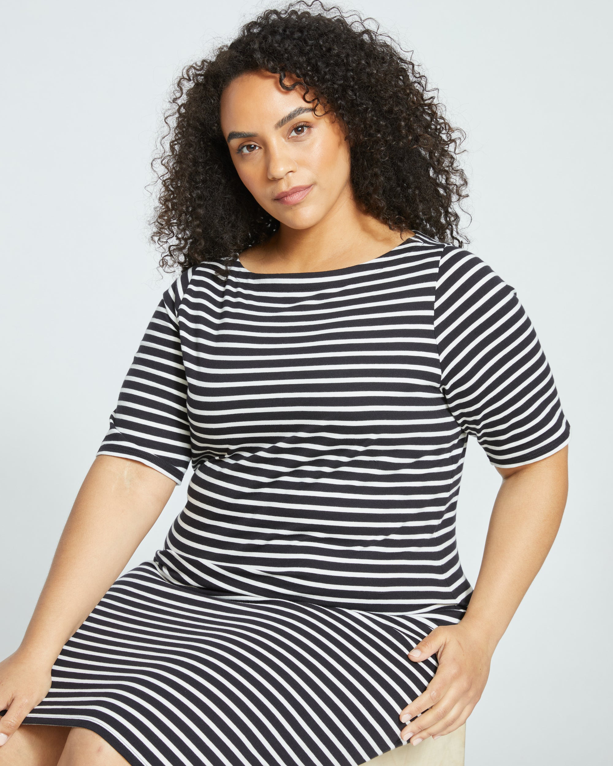 Belle Breton Stripe Jersey Dress - Black/White Stripe Universal Standard Belle Breton Stripe Jersey Dress - Black/White Stripe Universal Standard