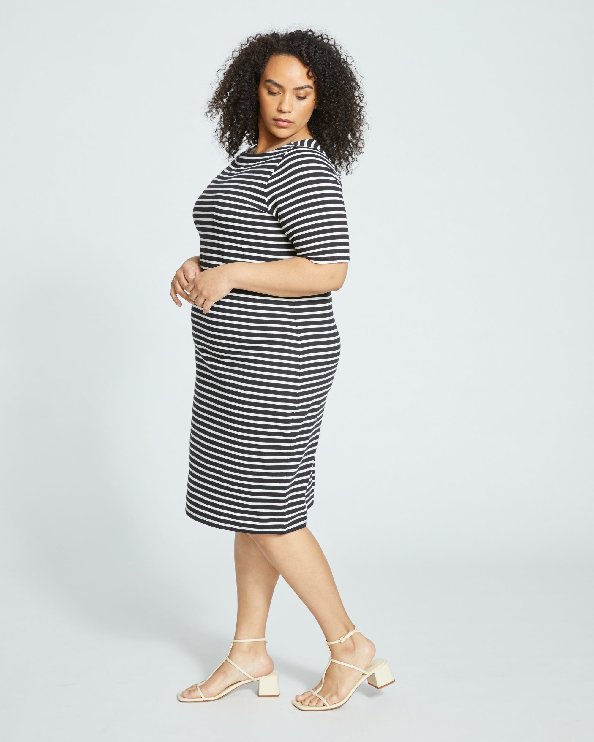 Belle Breton Stripe Jersey Dress - Black/White Stripe Universal Standard Belle Breton Stripe Jersey Dress - Black/White Stripe Universal Standard