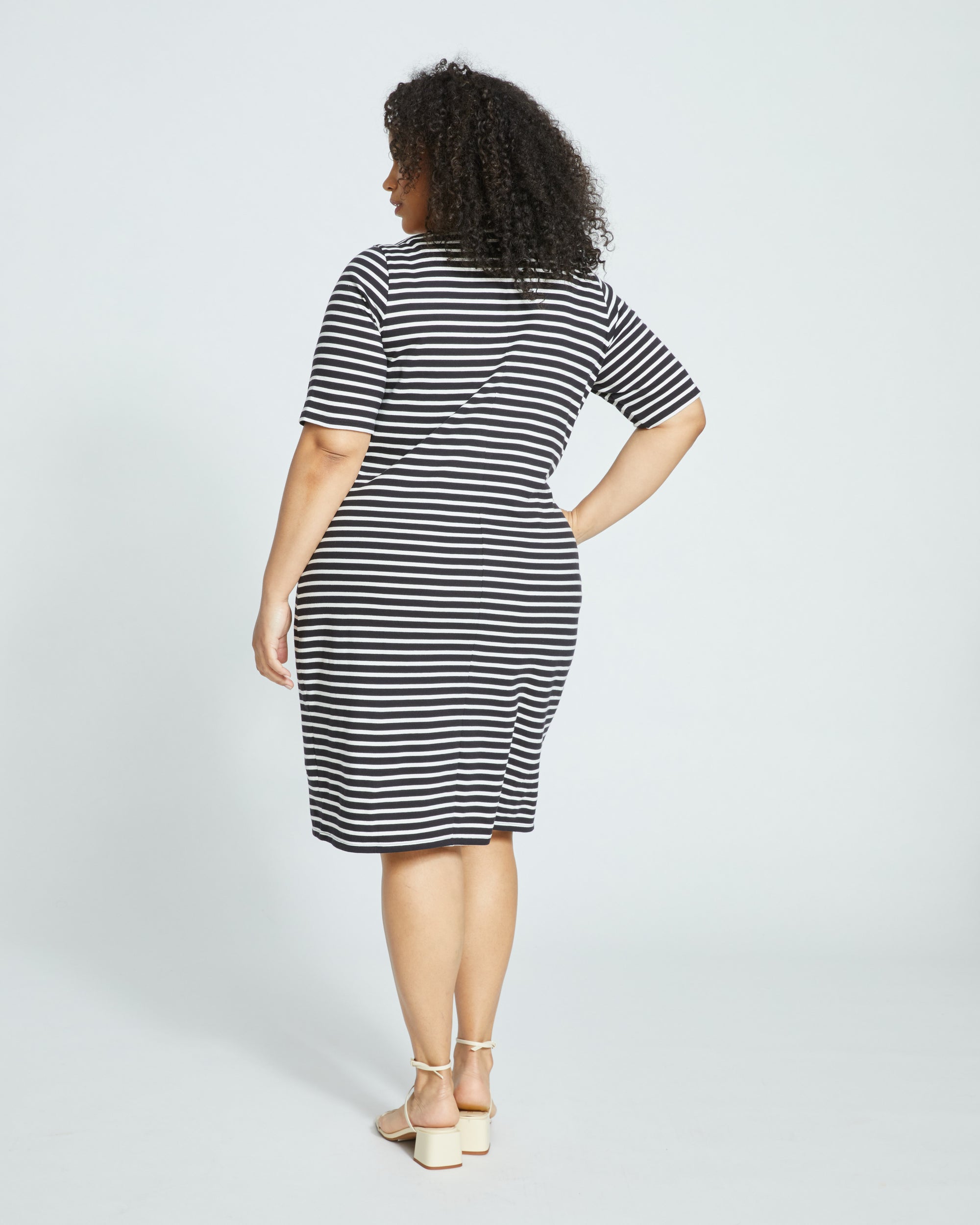 Belle Breton-Stripe Compact Jersey Dress - Black/White By Universal Standard Belle Breton-Stripe Compact Jersey Dress - Black/White By Universal Standard