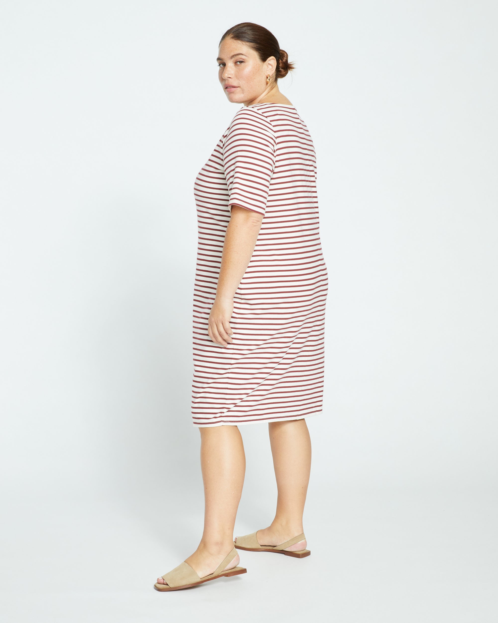 Belle Breton Stripe Jersey Dress - Ecru/Burgundy Stripe