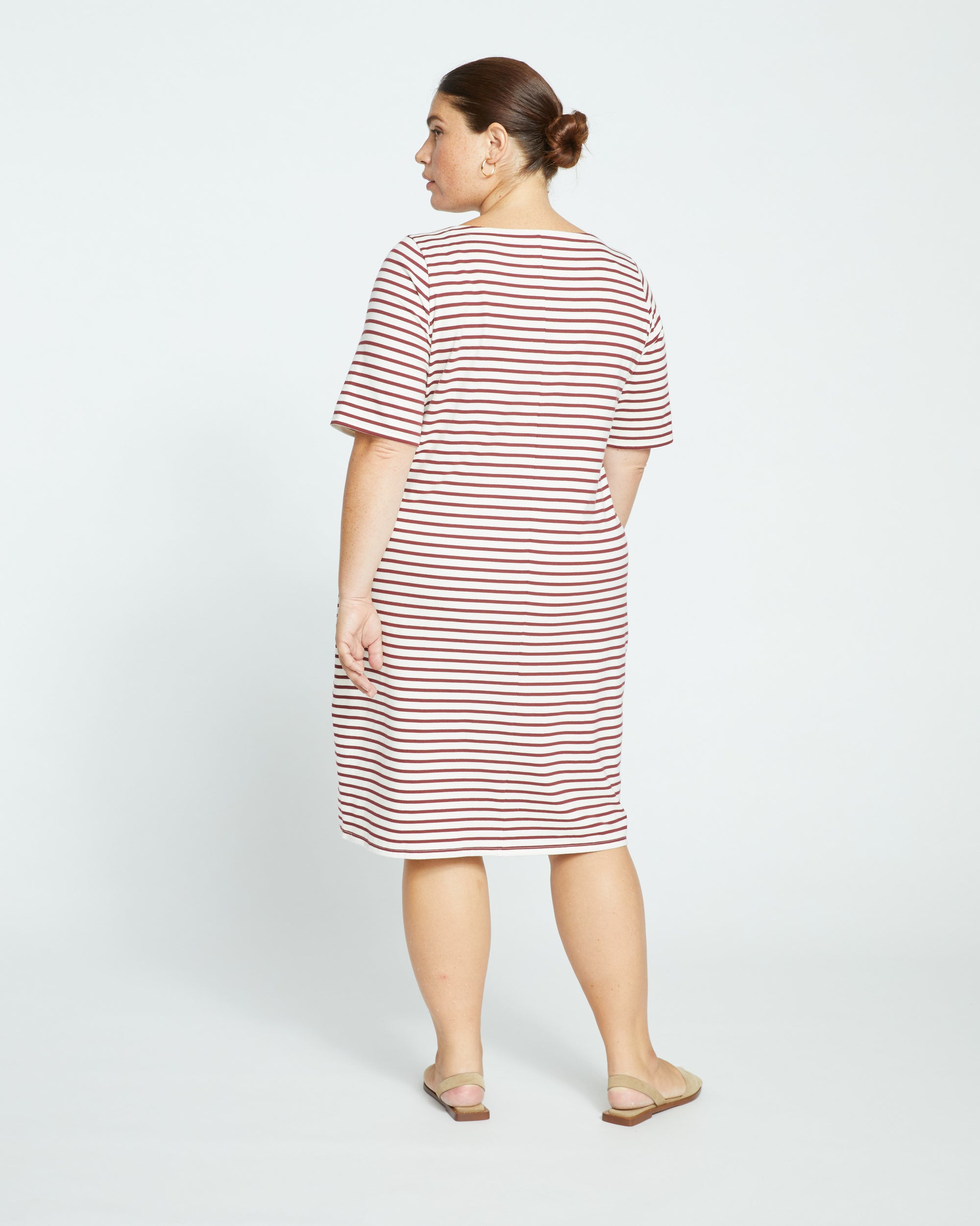 Belle Breton Stripe Jersey Dress - Ecru/Burgundy Stripe