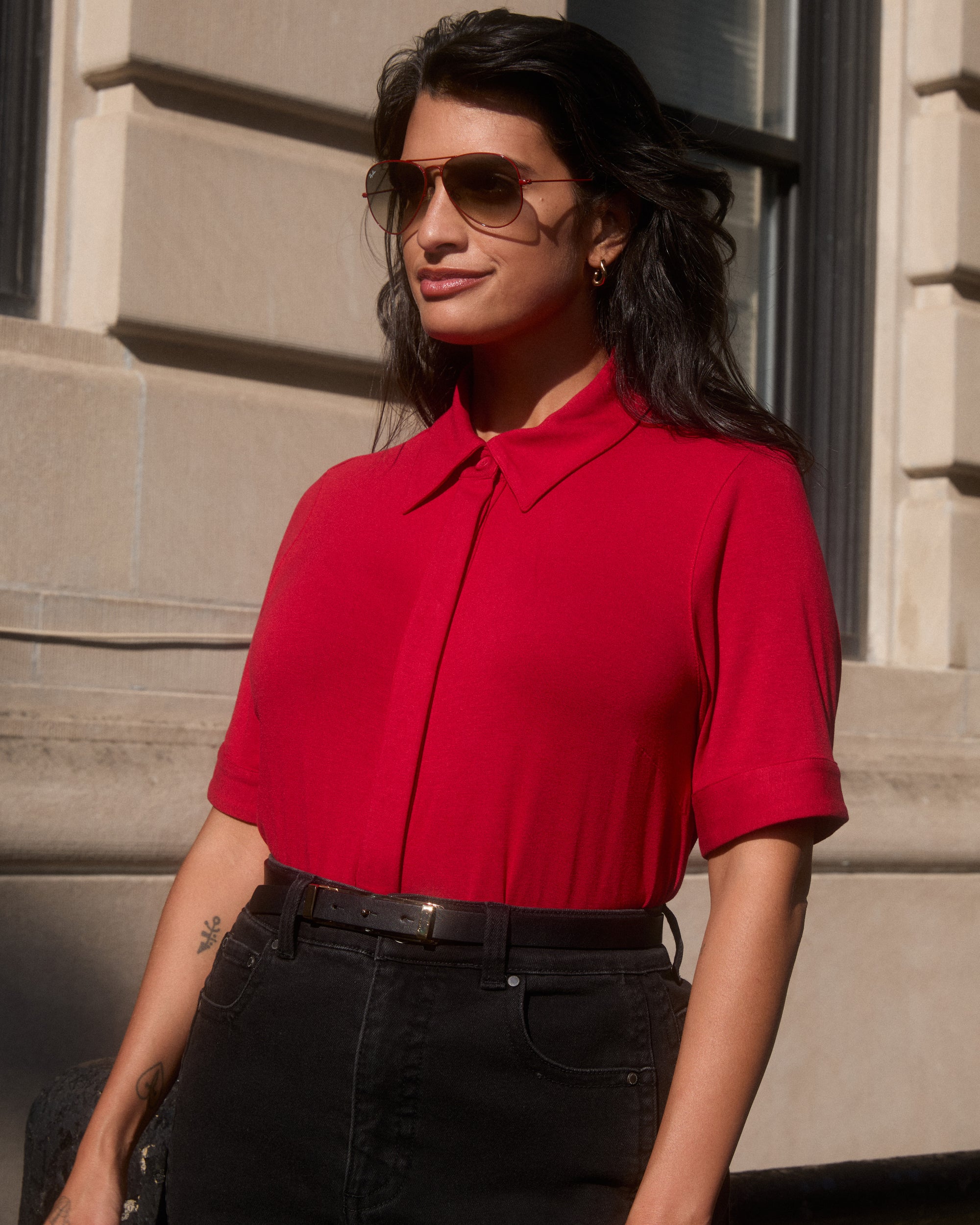 Chelsea Liquid Jersey Short Sleeve Shirt - New York Red | Plus Size & Straight Size Women's Fashion | Universal Standard