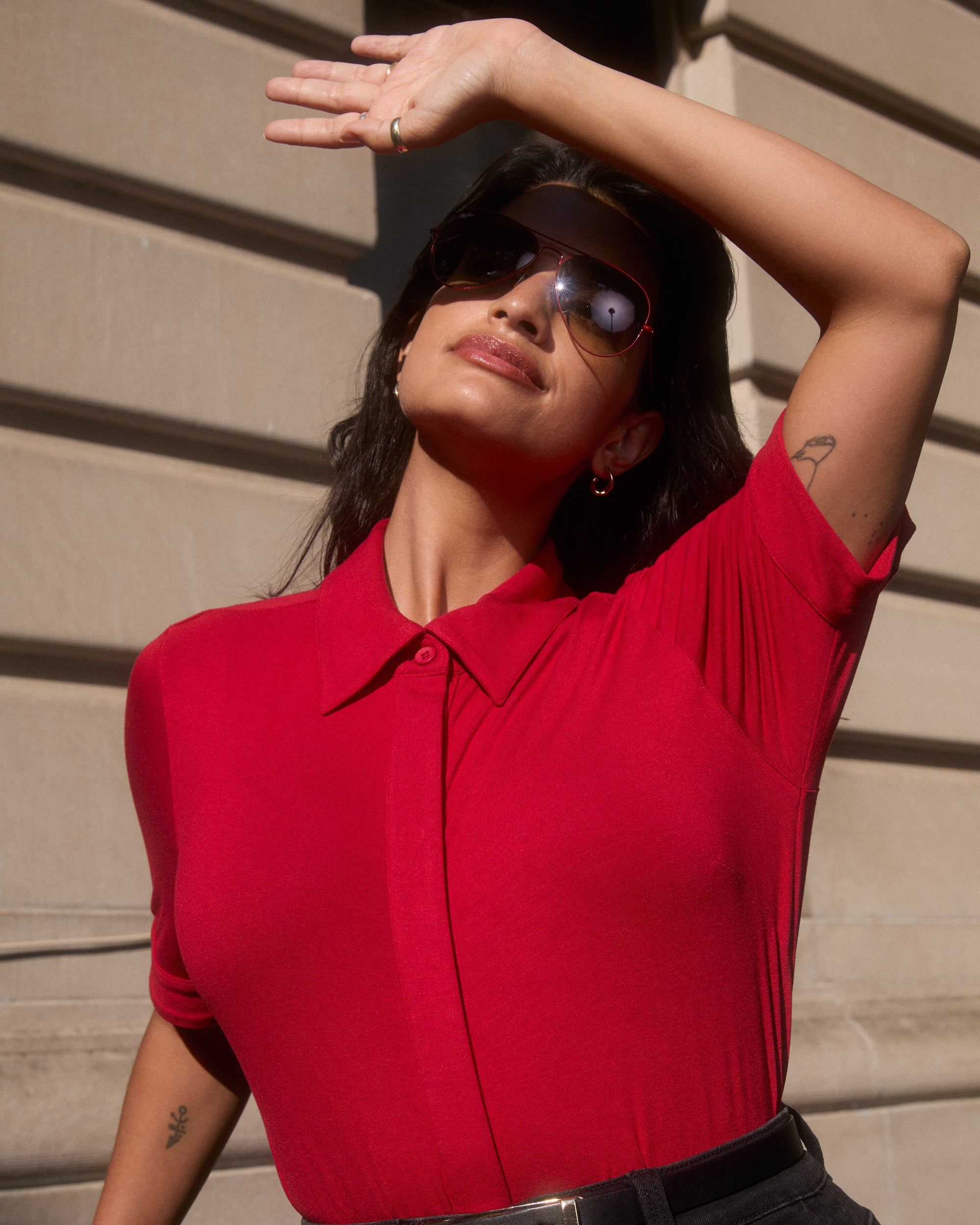 Chelsea Liquid Jersey Short Sleeve Shirt - New York Red | Plus Size & Straight Size Women's Fashion | Universal Standard