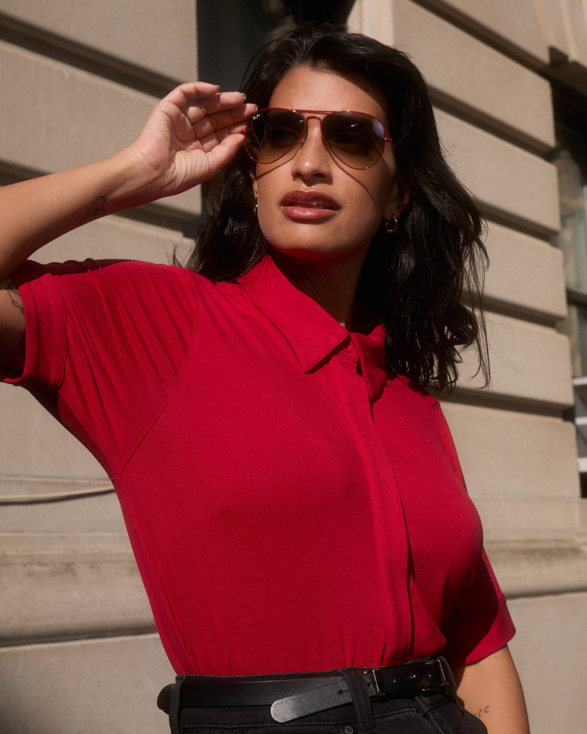 Chelsea Liquid Jersey Short Sleeve Shirt - New York Red | Plus Size & Straight Size Women's Fashion | Universal Standard