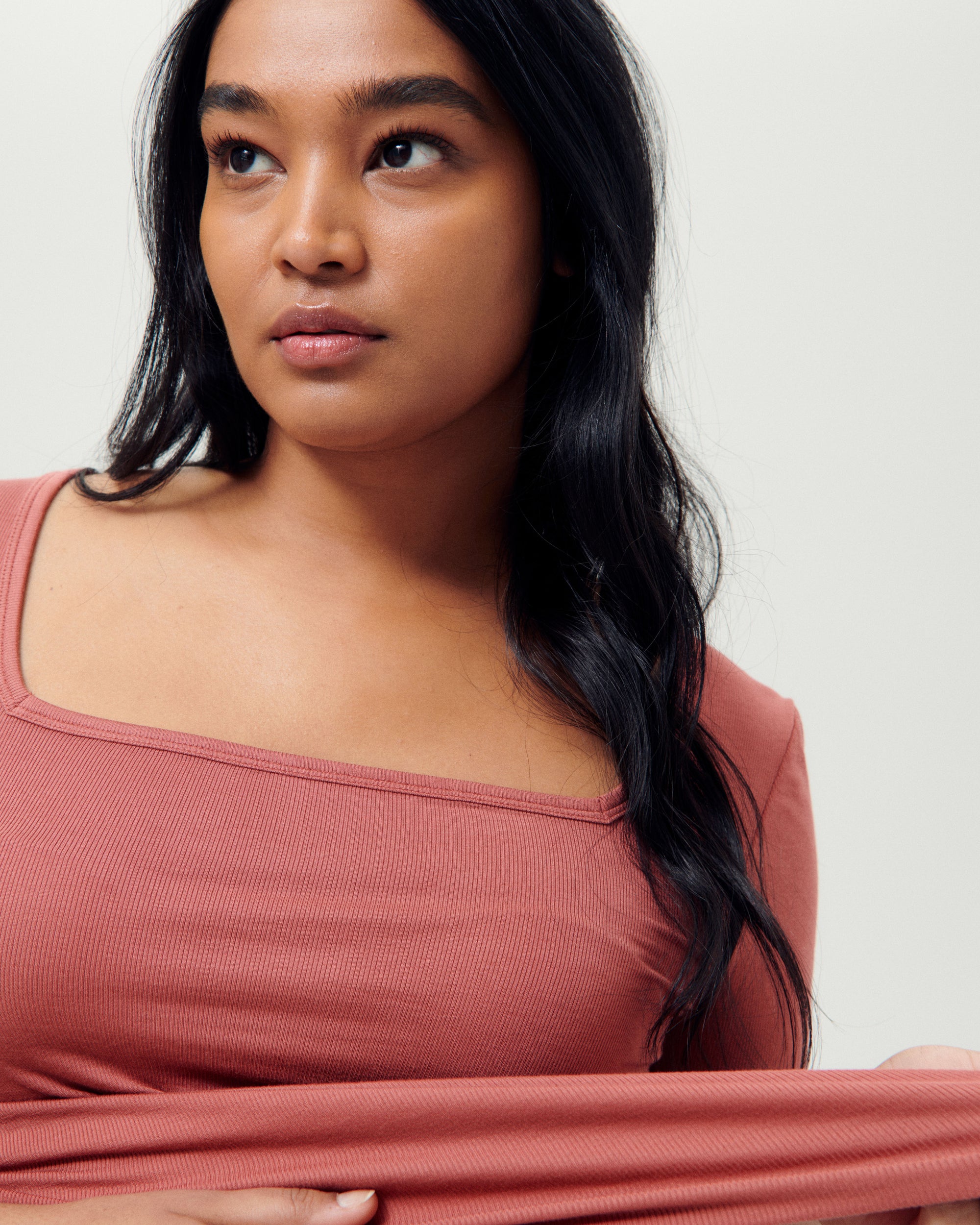 Cloud Rib Short Sleeve Square Neck Tee - Terracotta | Plus Size & Straight Size Women's Fashion | Universal Standard