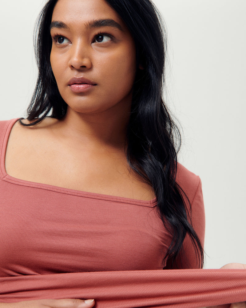 Cloud Rib Short Sleeve Square Neck Tee - Terracotta | Plus Size & Straight Size Women's Fashion | Universal Standard