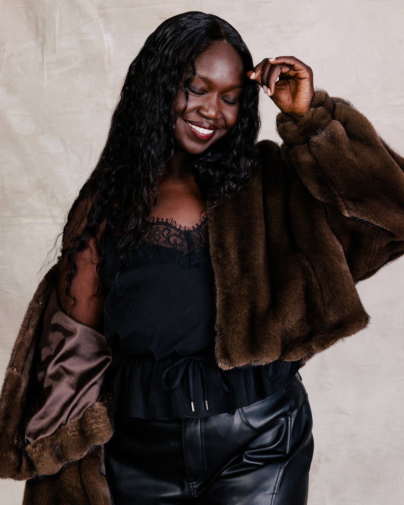 US x Lauren Chan Cropped Faux Fur Coat - Ganache | Plus Size & Straight Size Women's Fashion | Universal Standard