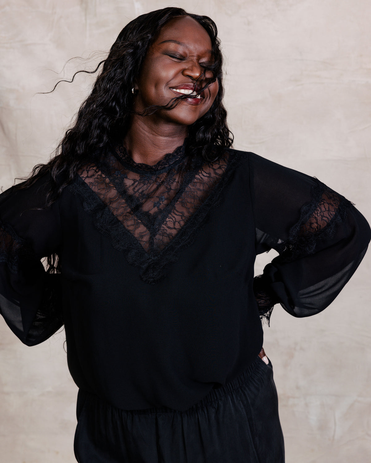 US x Lauren Chan Lace and Chiffon Blouse - Black | Plus Size & Straight Size Women's Fashion | Universal Standard