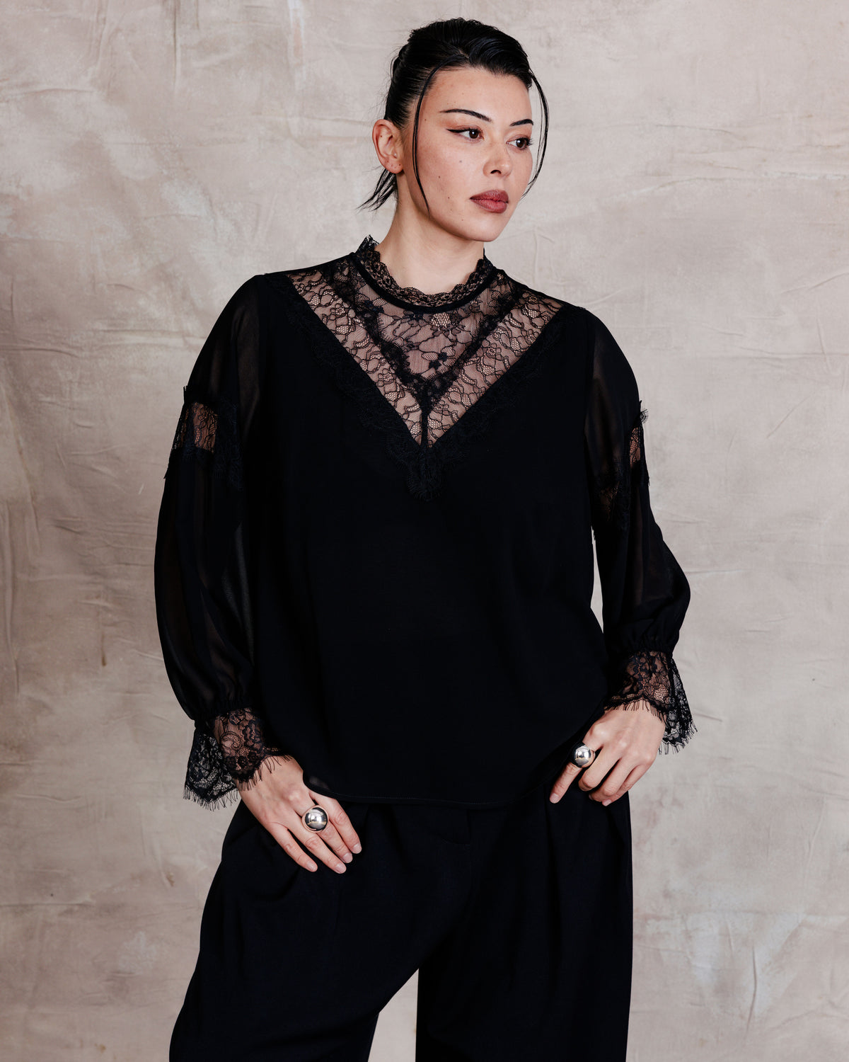 US x Lauren Chan Lace and Chiffon Blouse - Black | Plus Size & Straight Size Women's Fashion | Universal Standard
