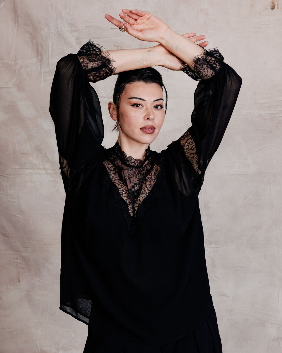 US x Lauren Chan Lace and Chiffon Blouse - Black | Plus Size & Straight Size Women's Fashion | Universal Standard