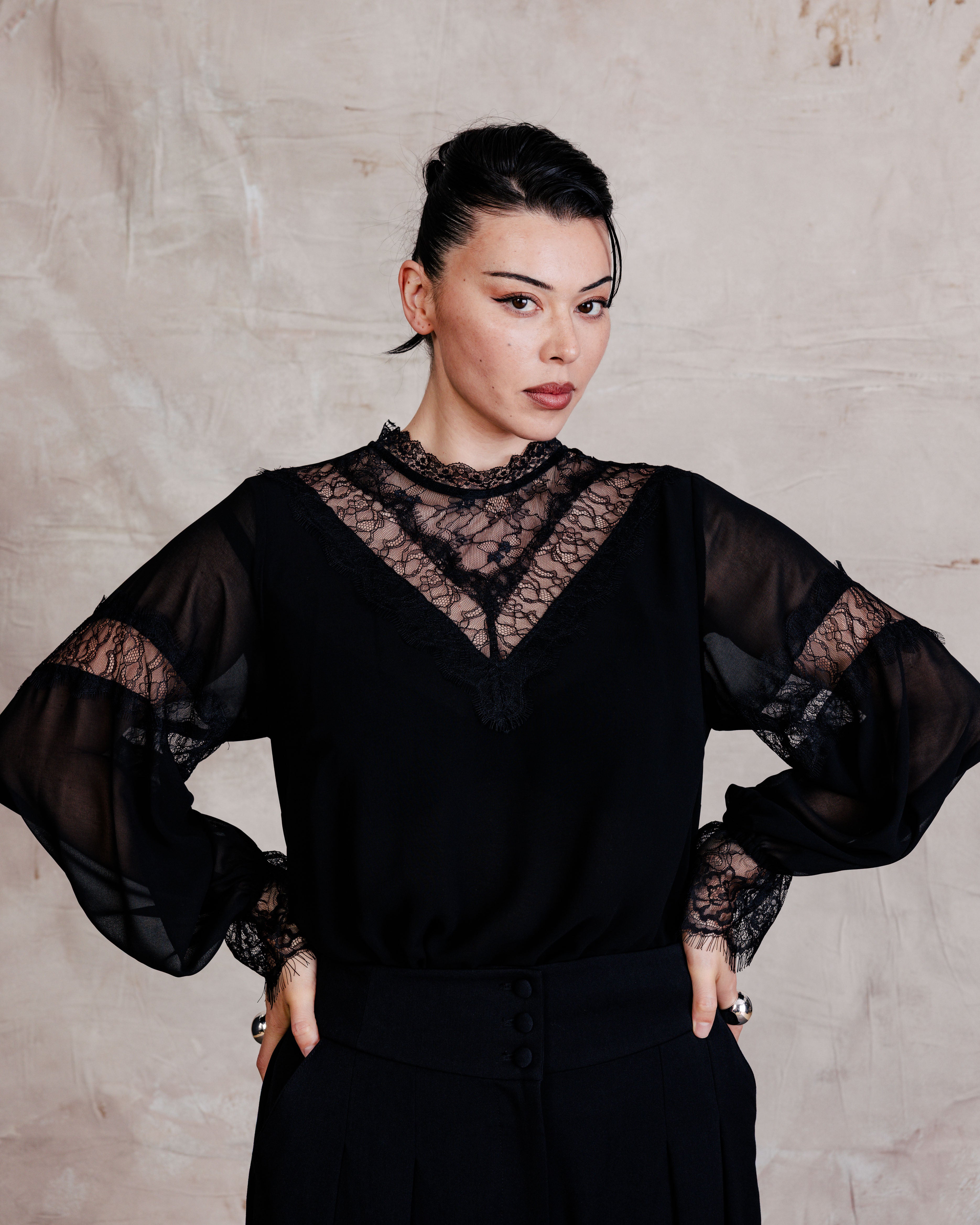 US x Lauren Chan Lace and Chiffon Blouse - Black | Plus Size & Straight Size Women's Fashion | Universal Standard