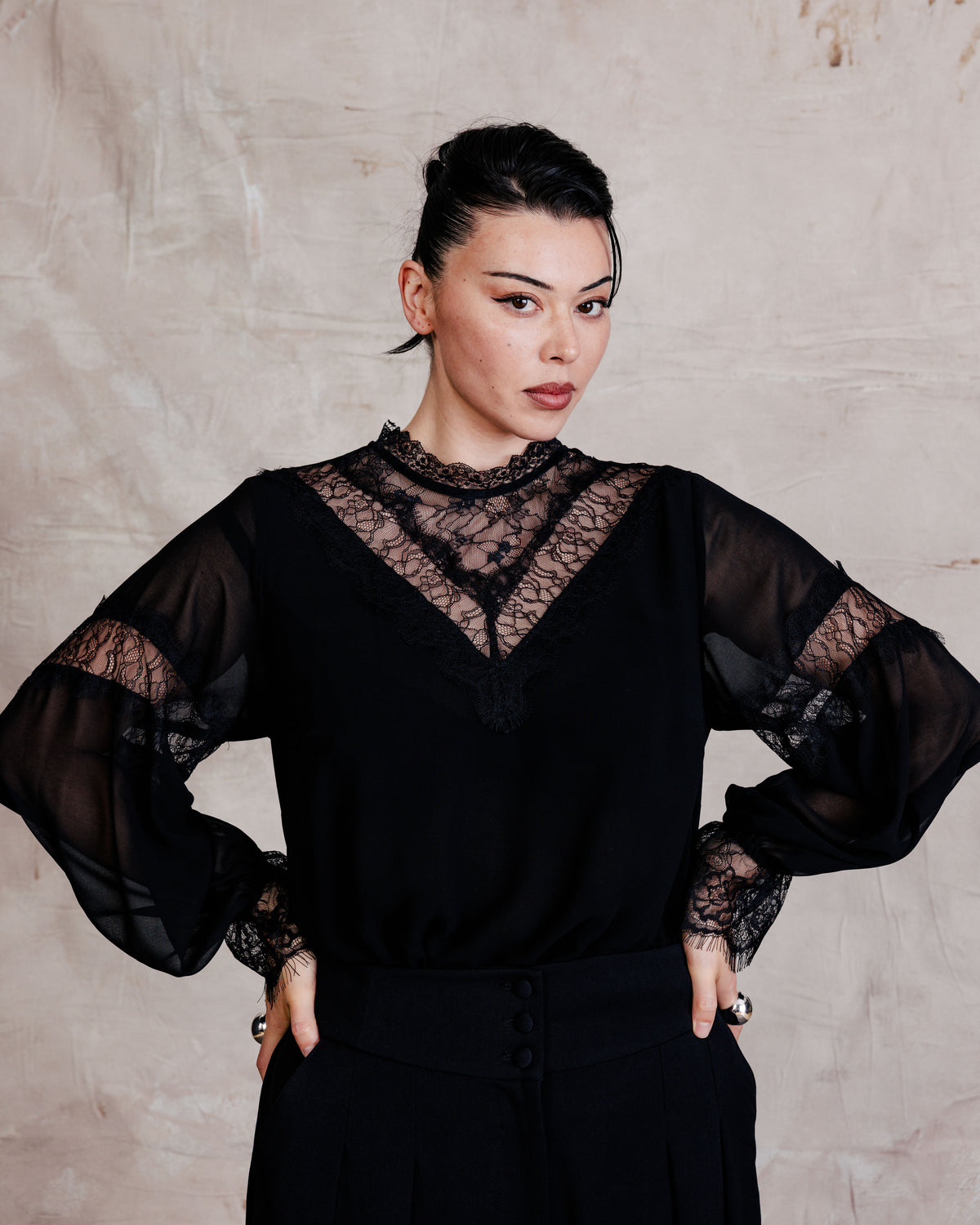 US x Lauren Chan Lace and Chiffon Blouse - Black | Plus Size & Straight Size Women's Fashion | Universal Standard