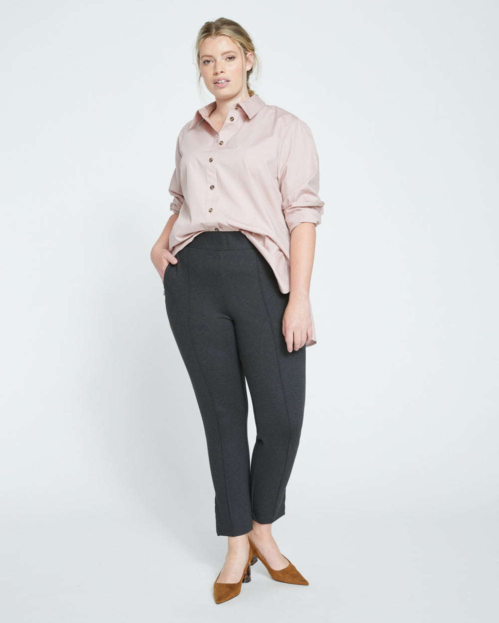 Skinny Pintuck Ponte Pants 28 Inch - Charcoal