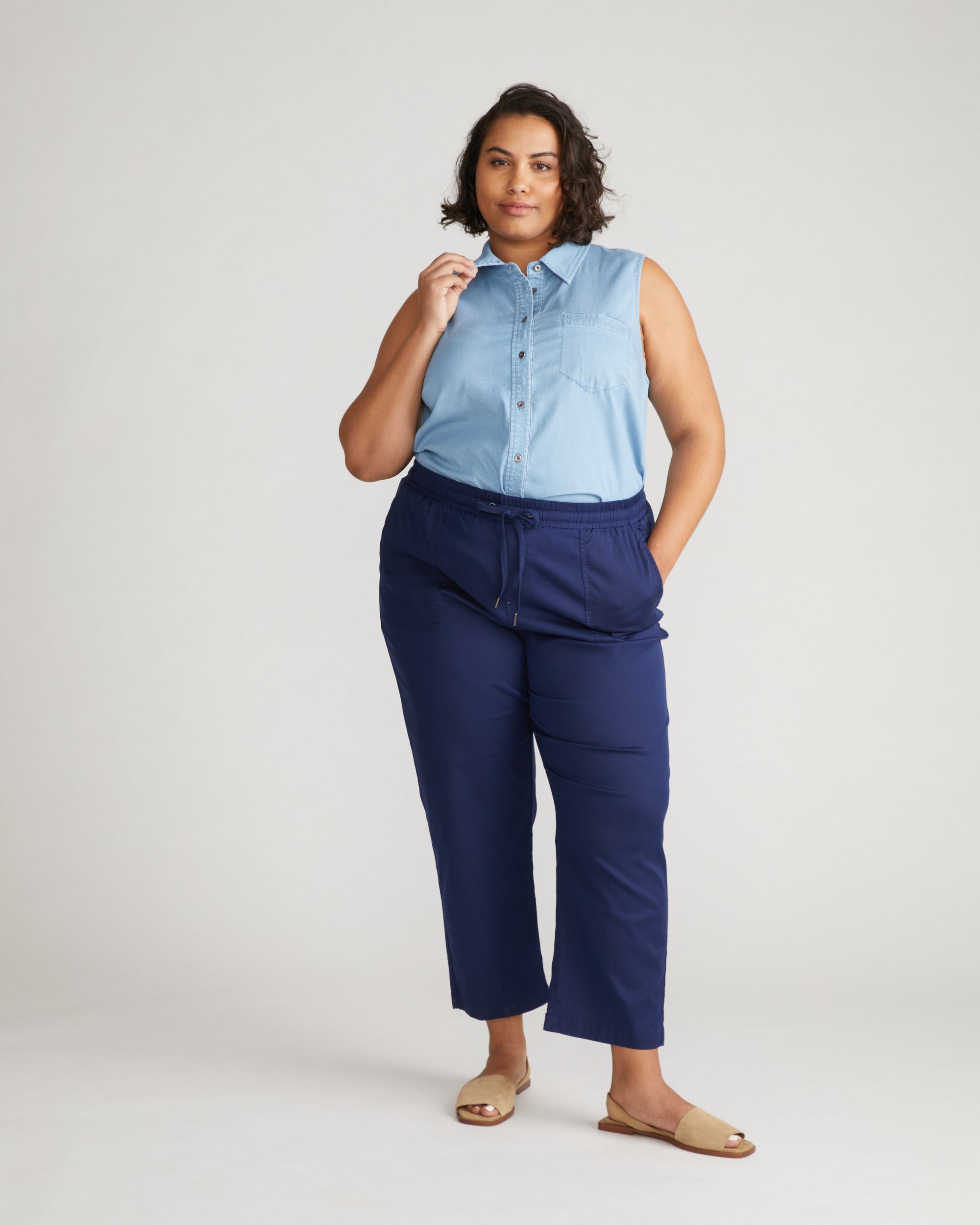 Perfect Tencel Chambray Sleeveless Shirt - Morning Blue | Plus Size & Straight Size Women's Fashion | Universal Standard