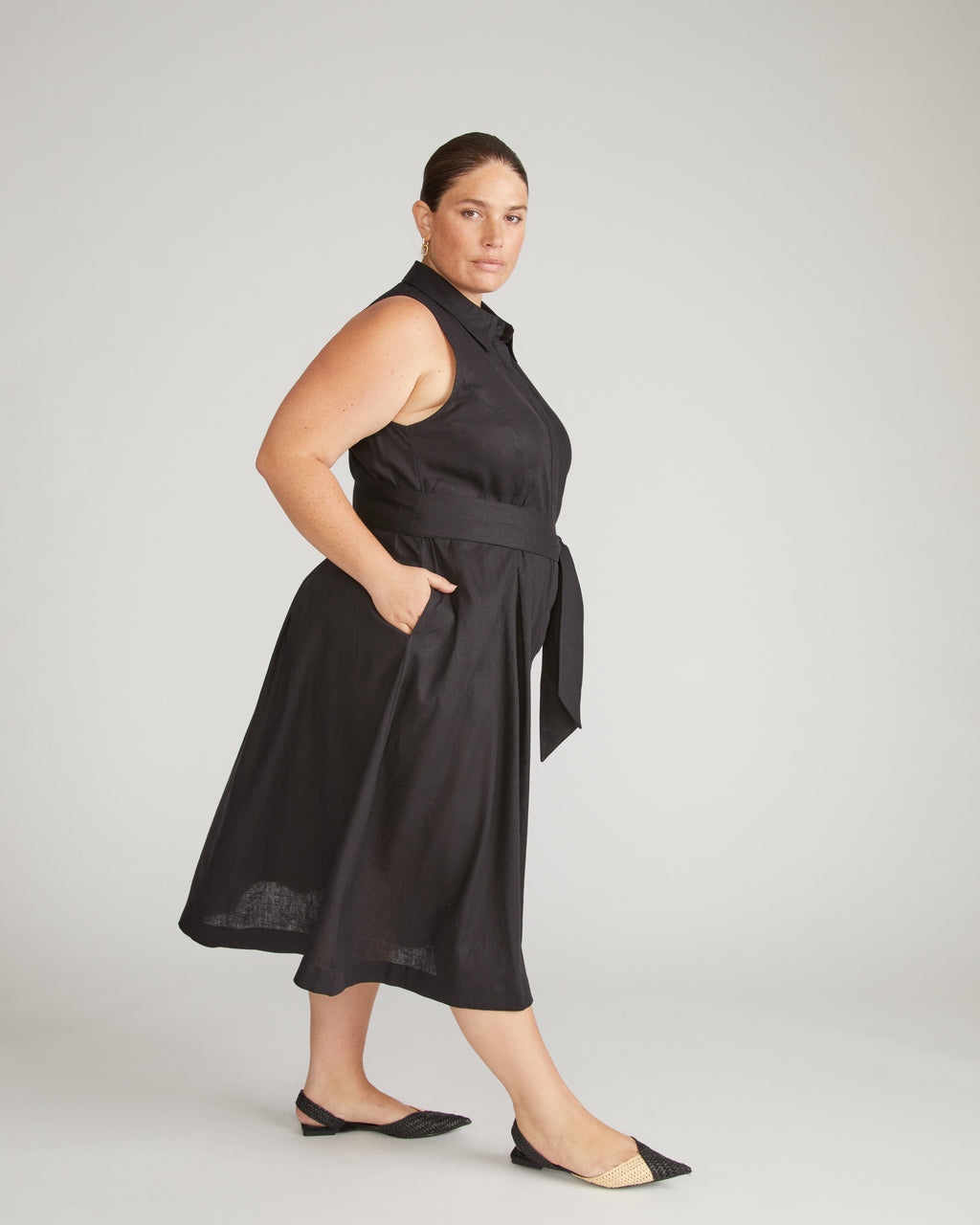 black sleeveless shirt dress Adelaide Linen Blend Shirtdress Color:AS PHOTO（Blue） ASOS Design - Maxi size_info_compression:32 Shirt Collar
