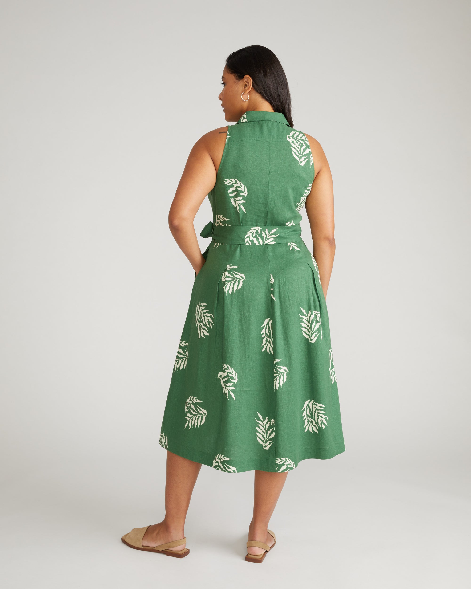 Adelaide Linen Shirtdress - Beachgrass Print in Green