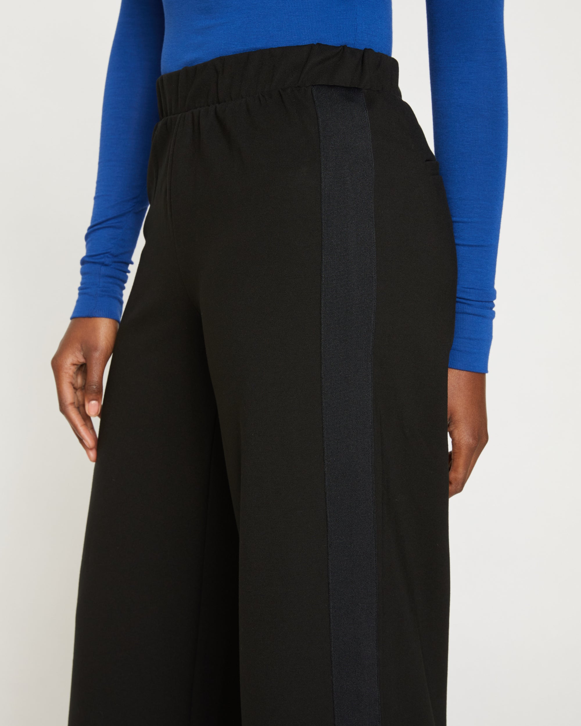 Stephanie Wide Leg Stripe Ponte Pants 27 Inch - Black with Black Stripe