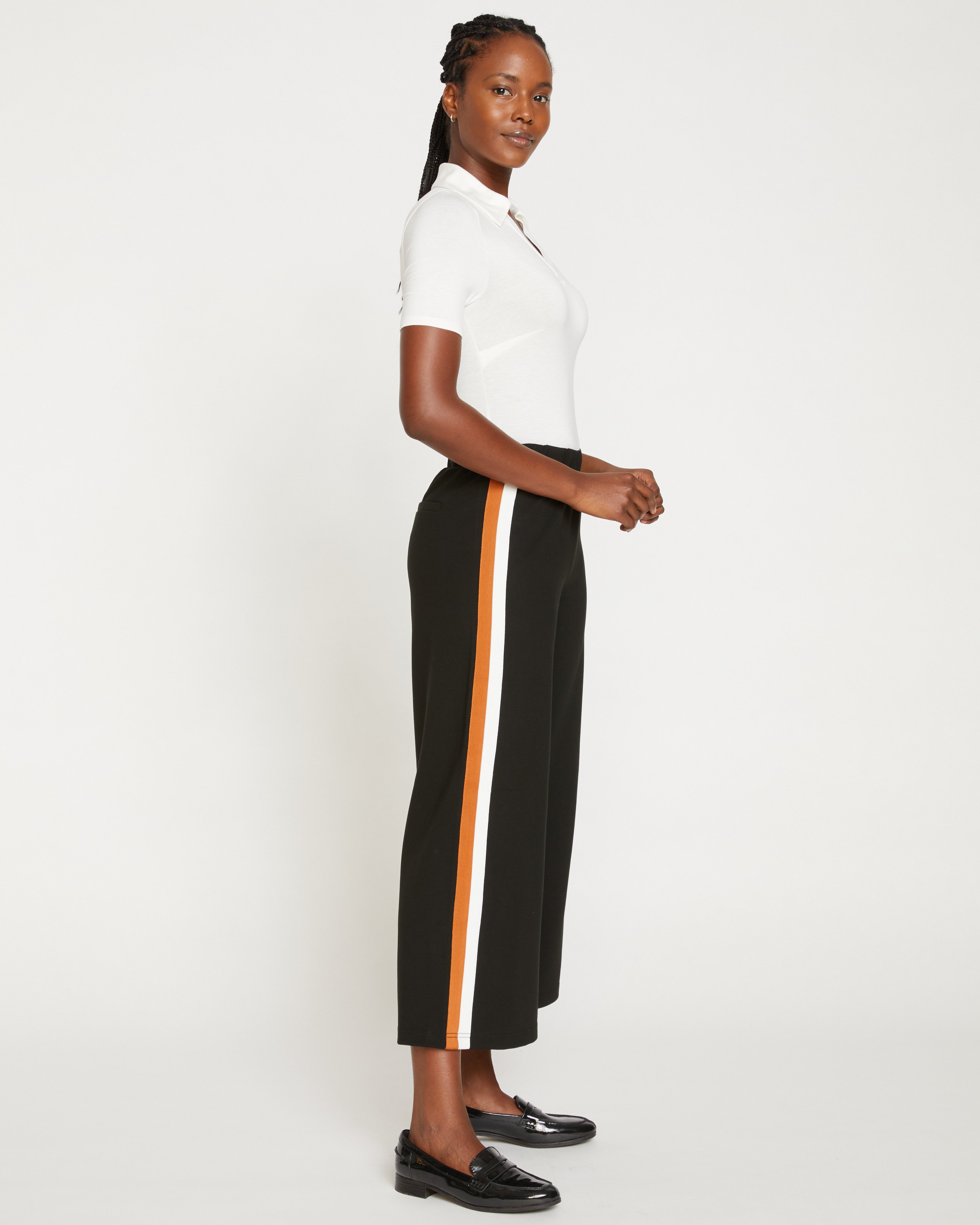 Stephanie Wide Leg Stripe Ponte Pants 27 Inch - Black with Ochre