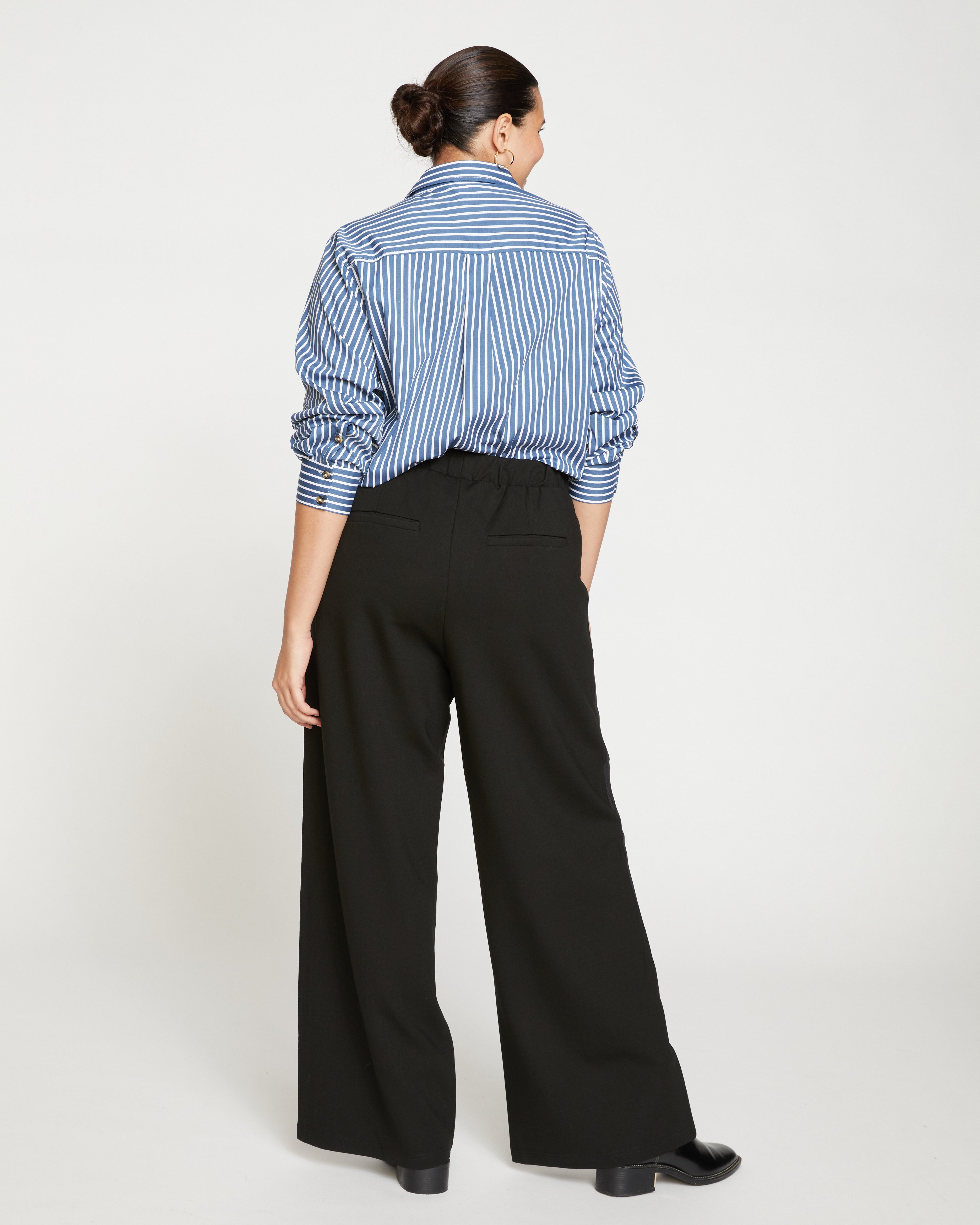 Stephanie Wide Leg Stripe Ponte Pants 33 Inch - Black with Black