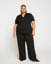 Stephanie Wide Leg Stripe Ponte Pants 33 Inch - Black with Ochre/White Stripe