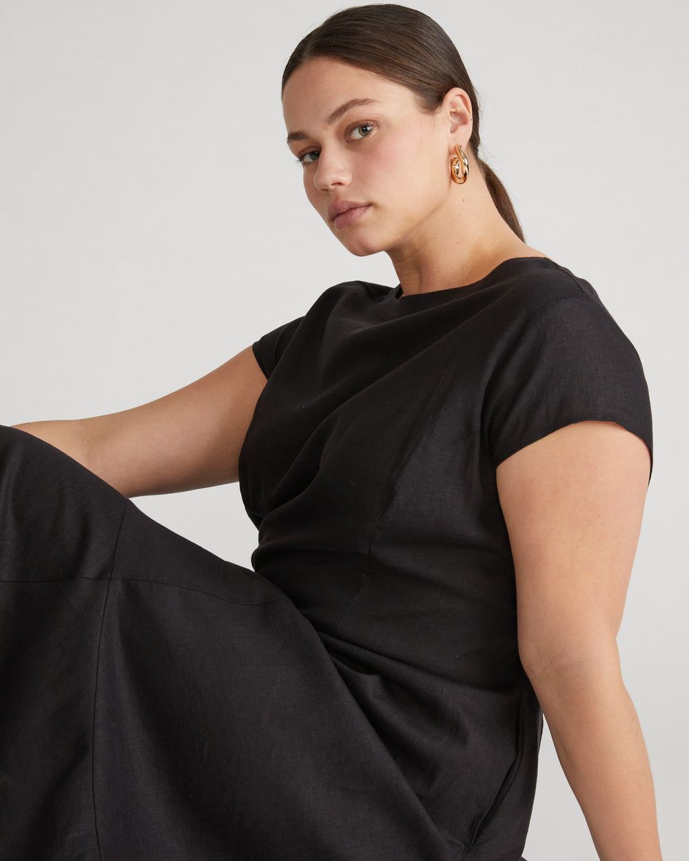 Sunset Linen Flounce Dress - Black