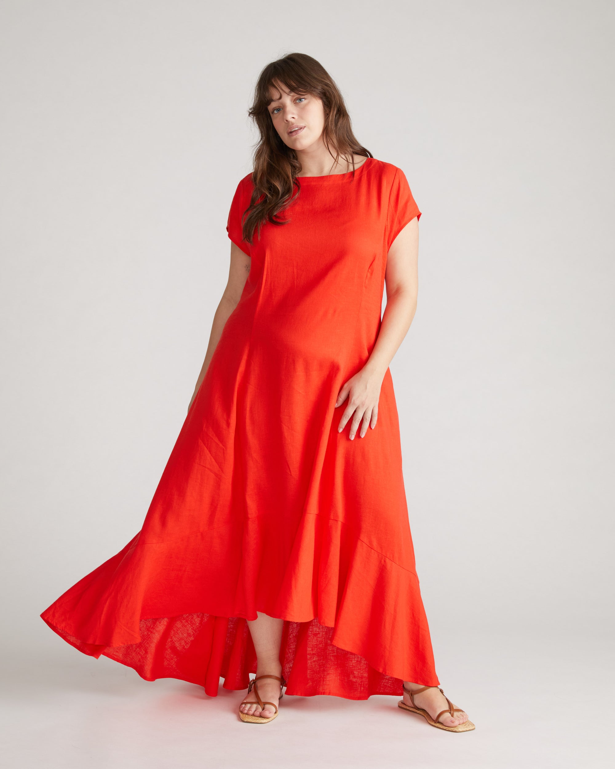 Sunset Linen Flounce Dress - Shoreline Sunset | Plus Size & Straight Size Women's Fashion | Universal Standard