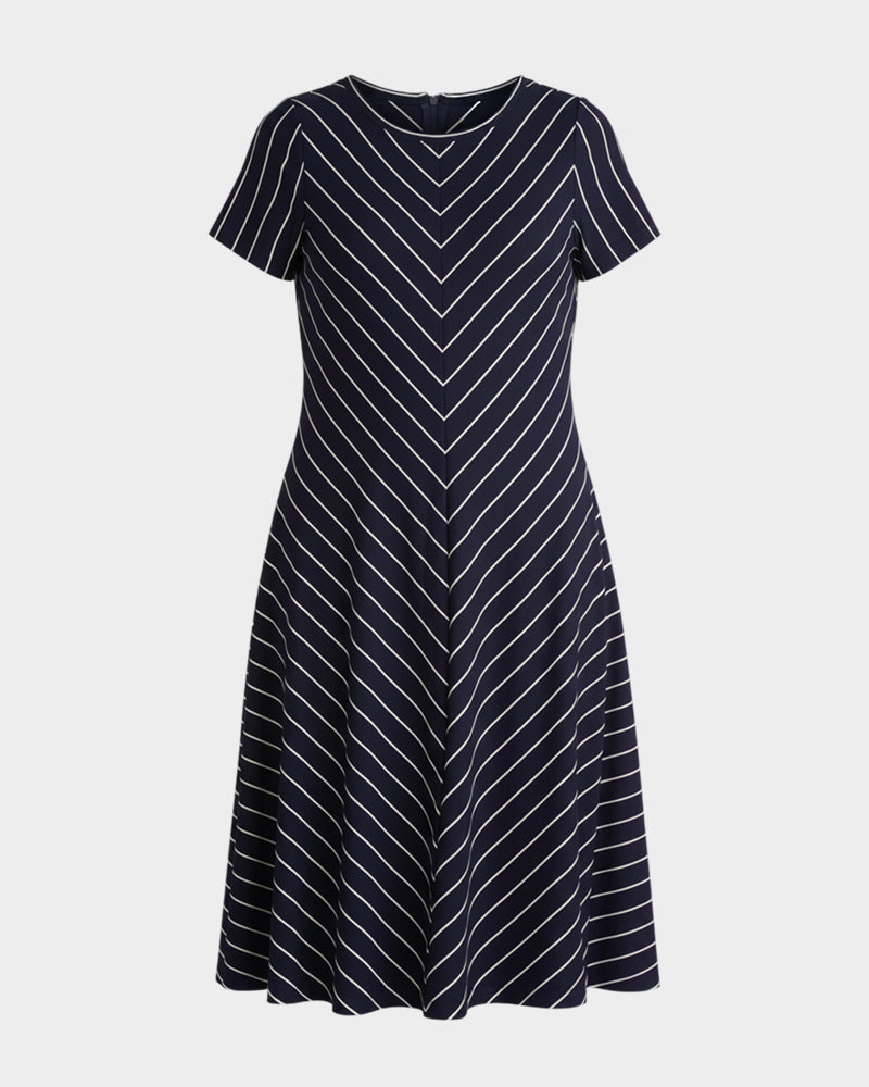 Imani Ponte Dress - Navy Pinstripe