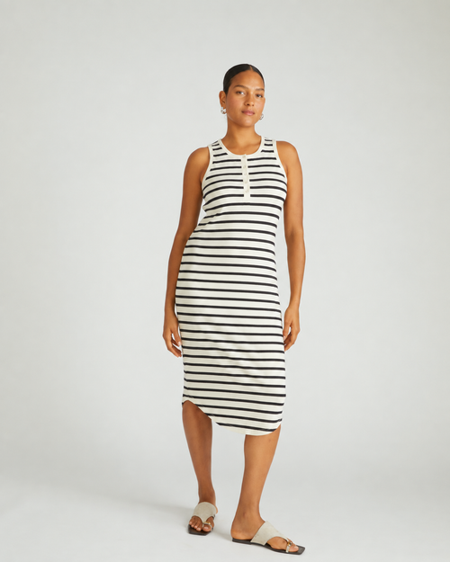 Romera Ribbed Dress - Ecru/Black Stripe | Plus Size & Straight Size Women's Fashion | Universal Standard