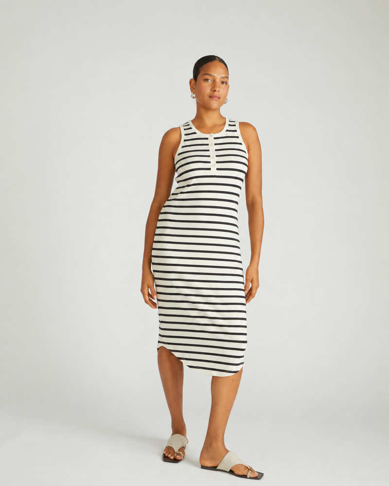 Romera Ribbed Dress - Ecru/Black Stripe