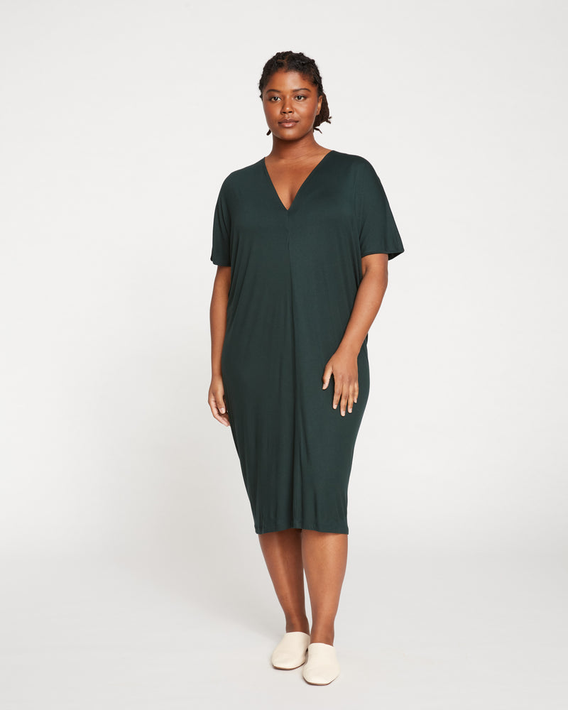 Teresa Liquid Jersey V-Neck Dress - Forest Green
