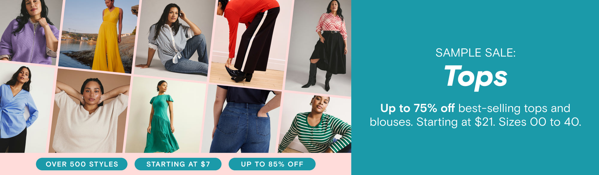 shop sample sale tops up to 75% off