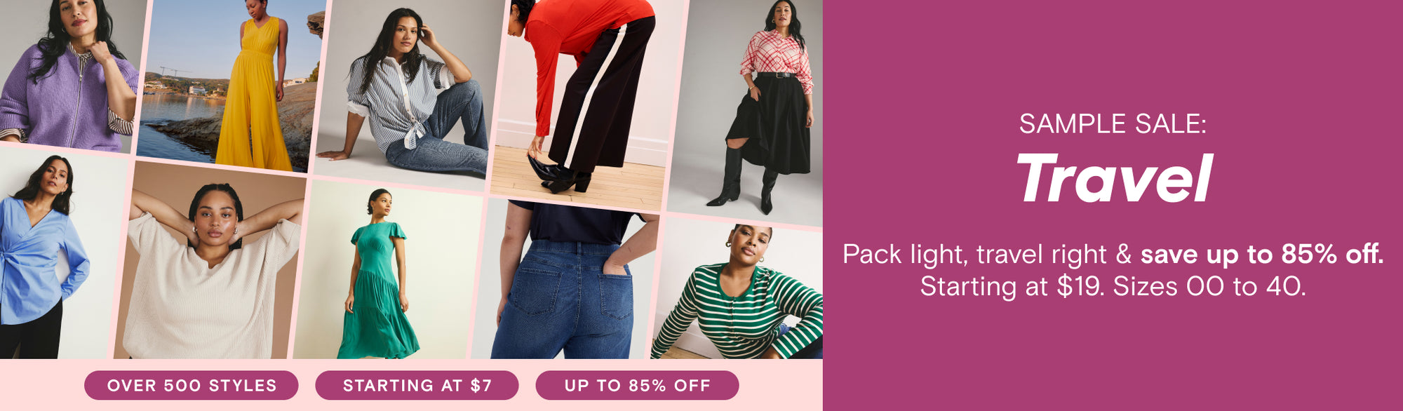 shop sample sale travel styles up to 85% off